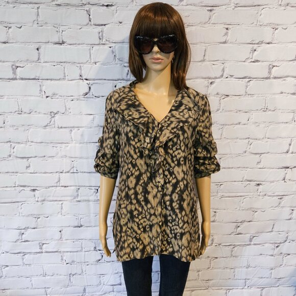 T TAHARI - Silk, , long sleeve blouse with ruffle accents - Picture 3 of 11